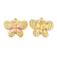 304 Stainless Steel Enamel Pendants, Real 18K Gold Plated, Butterfly Charm, PeachPuff, 20x24x2.5mm, Hole: 2mm(STAS-K256-16G-02)