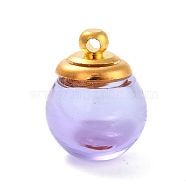 Glass Bottle Pendants, with 
Brass Cap, Wish Bottle Pendant, Refillable Bottle Pendant, Round, Golden, Medium Purple, 23.5mm, Hole: 2mm(GLAA-K056-09D-G)