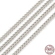 Rhodium Plated 925 Sterling Silver Curb Chains, Unwelded, Platinum, 4x3x1mm, about 8.20 Feet(2.5m)/strand(STER-F052-17P)