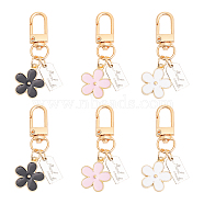 6Pcs 3 Colors Daisy Alloy Enamel Pendant Keychain with Arch Charm, for Handbag Backpack Car Key Decoration, Mixed Color, 6cm, 2pcs/color(HJEW-GL0001-11)