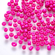 12/0 Baking Paint Glass Round Seed Beads, Fuchsia, 1.5~2x1.5mm, Hole: 0.5~1mm, about 30000pcs/pound(SEED-S036-01A-03)