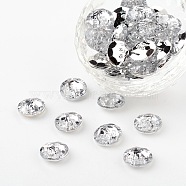 Acrylic Rhinestone Buttons, 2-Hole, Faceted, Flat Round, Crystal, 13x4.5mm, Hole: 1mm(X-BUTT-J007-01-A)