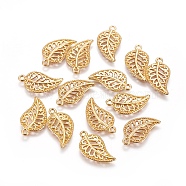 Tibetan Style Alloy Pendants, Leaf, Golden, 18x10.5x1.5mm, Hole: 1.2mm(X-PALLOY-WH0066-09G)
