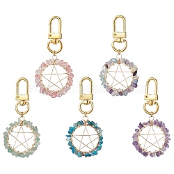 Gemstone Pendants Keychain, with Alloy Swivel Clasps, Finding, Ring with Star, 7cm(HJEW-JM01811)