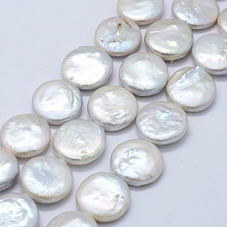Natural Baroque Pearl Keshi Pearl Beads Strands, Cultured Freshwater Pearl, Flat Round, Floral White, 15x4~5mm, Hole: 0.5mm, about 25pcs/strand, 15.5 inch(PEAR-K004-28)