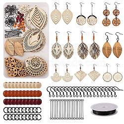 DIY Wood Pendant Drop Earring Making Kit, Including Wooden Big Pendants, Pecan Wood Beads, Copper Wire, Aluminum Jump Rings, Stainless Steel Earring Hooks & Eye Pin, Blanched Almond, Pendant: 18pcs/box(DIY-SZ0007-36)