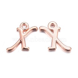 Rose Gold Plated Alloy Letter Pendants, Rack Plating, Cadmium Free & Lead Free, Letter.X, 13x9x2mm, Hole: 1.5mm(X-PALLOY-J718-01RG-X)