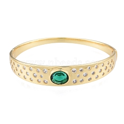 Cubic Zirconia Oval Hinged Bangle, Real 18K Gold Plated Brass Jewelry for Women, Green, Inner Diameter: 2-1/8x2-3/8 inch(5.3x6cm)(BJEW-G651-10G-05)
