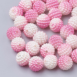 Imitation Pearl Acrylic Beads, Berry Beads, Combined Beads, Rainbow Gradient Mermaid Pearl Beads, Round, Hot Pink, 10mm, Hole: 1mm, about 200pcs/bag(OACR-T004-10mm-14)