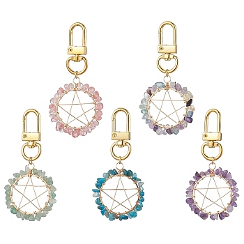 Gemstone Pendants Keychain, with Alloy Swivel Clasps, Finding, Ring with Star, 7cm