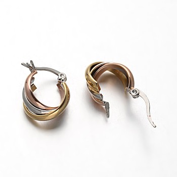 Oval 304 Stainless Steel Multi-Layered Hoop Earrings, Hypoallergenic Earrings, Mixed Color, 20x15mm, Pin: 0.7x1mm