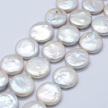 Natural Baroque Pearl Keshi Pearl Beads Strands, Cultured Freshwater Pearl, Flat Round, Floral White, 15x4~5mm, Hole: 0.5mm, about 25pcs/strand, 15.5 inch