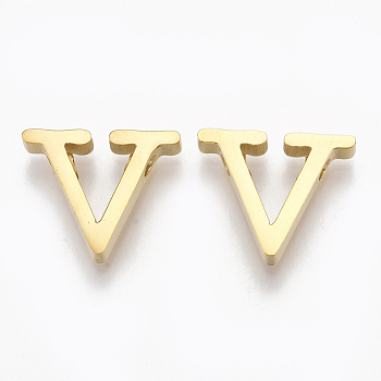 304 Stainless Steel Pendants, Golden, Letter, Letter.V, 12x14.5x3mm, Hole: 1.8mm