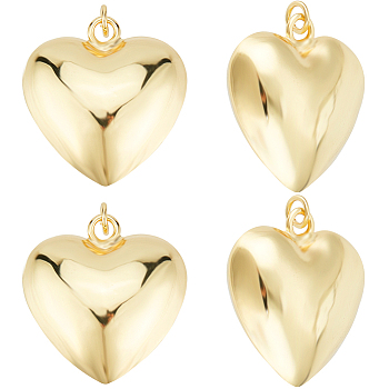 Eco-Friendly Brass Pendants, Cadmium Free & Lead Free, with Jump Ring, Heart Charm, Real 18K Gold Plated, 26.5x25x13mm, Hole: 6mm, 5pcs/box