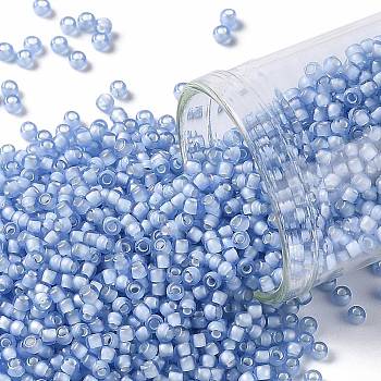 TOHO Round Seed Beads, Japanese Seed Beads, (933F) Frosted Inside Color Light Sapphire/White Lined, 11/0, 2.2mm, Hole: 0.8mm, about 3000pcs/10g