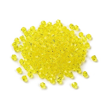 Transparent Glass Beads, Bicone, Yellow, 4x4x3.5mm, Hole: 1mm, 720pcs/bag