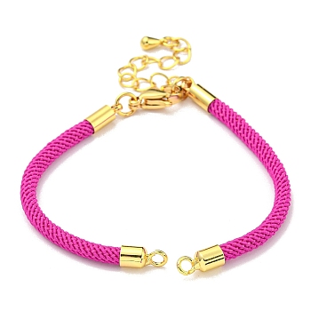 Nylon Cords Bracelet Makings Fit for Connector Charms, with Brass Findings and 304 Stainless Steel Lobster Claw Clasps, Long-Lasting Plated, Fuchsia, 6-1/2~6-3/4 inch(16.5~17cm), Hole: 1.8mm