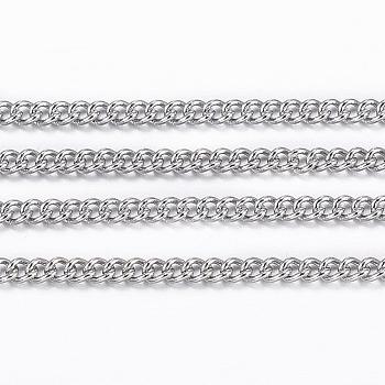 304 Stainless Steel Twisted Chains, Curb Chains, Soldered, with Spool, Stainless Steel Color, 1.2x1.1x0.3mm, about 32.8 Feet(10m)/roll