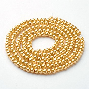 Glass Pearl Beads Strands, Pearlized, Round, Khaki, 4~5mm, Hole: 0.8~1mm, about 216pcs/strand, 32 inch