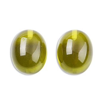 Resin Imitation Amber Beads, Half Drilled, Oval, Yellow Green, 20x16mm, Half Hole: 1.2mm