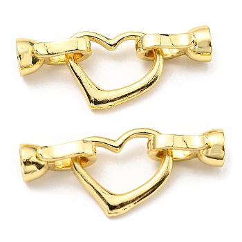 Rack Plating Eco-Friendly Brass Fold Over Clasps, Lead Free & Cadmium Free, Heart, Real 18K Gold Plated, 34mm, Heart: 14x16x2mm, Inner Diameter: 4mm