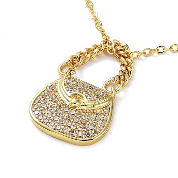Golden Brass Rhinestone Pendant Necklace with Cable Chains, Bag, 17.52 inch(44.5cm), Bag: 16x16x3mm