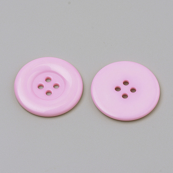 4-Hole Acrylic Buttons, Flat Round, Pink, 34x3mm, Hole: 3mm