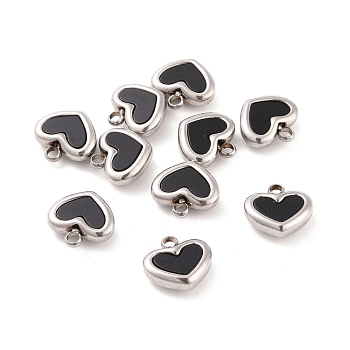 304 Stainless Steel Pendants, with Acrylic, Heart, Stainless Steel Color, 11x11x4mm, Hole: 1.8mm