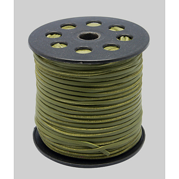 Korean Faux Suede Cord, Faux Suede Lace, with PU Leather, Olive, 3x1.5mm, about 100yards/roll(300 feet/roll)