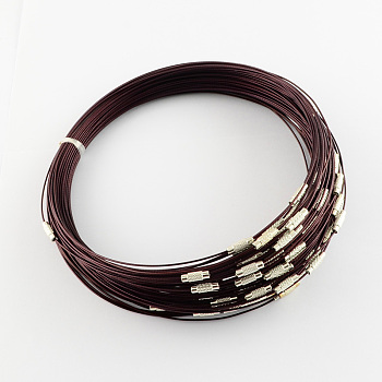 Stainless Steel Wire Necklace Cord DIY Jewelry Making, with Brass Screw Clasp, Coconut Brown, 17.5 inchx1mm, Diameter: 14.5cm