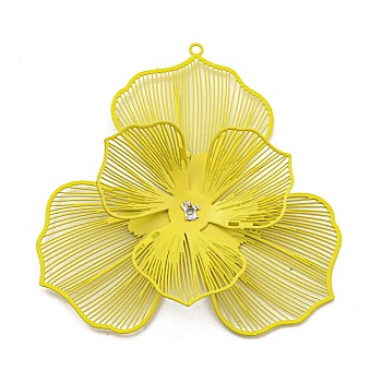 Spray Printed 430 Stainless Steel Big Pendants, Etched Metal Embellishments, Flower Charm, Yellow, 50x49.5x8mm, Hole: 1.5mm