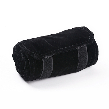 Foldable Velvet Jewelry Travel Roll Bag, Portable Storage Case, For Ring Display, Black, 47x28x2.1cm