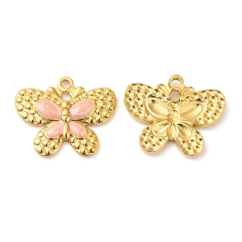 304 Stainless Steel Enamel Pendants, Real 18K Gold Plated, Butterfly Charm, PeachPuff, 20x24x2.5mm, Hole: 2mm