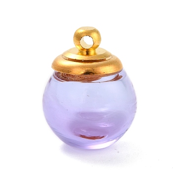 Glass Bottle Pendants, with 
Brass Cap, Wish Bottle Pendant, Refillable Bottle Pendant, Round, Golden, Medium Purple, 23.5mm, Hole: 2mm