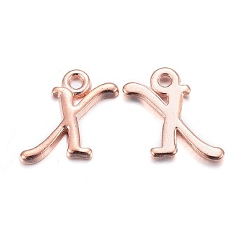 Rose Gold Plated Alloy Letter Pendants, Rack Plating, Cadmium Free & Lead Free, Letter.X, 13x9x2mm, Hole: 1.5mm