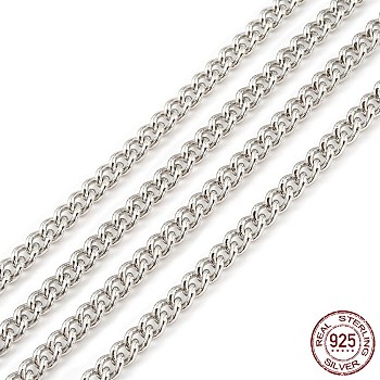 Rhodium Plated 925 Sterling Silver Curb Chains, Unwelded, Platinum, 4x3x1mm, about 8.20 Feet(2.5m)/strand