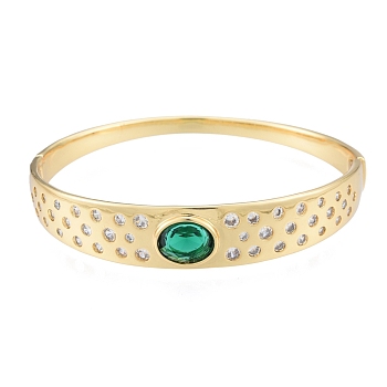 Cubic Zirconia Oval Hinged Bangle, Real 18K Gold Plated Brass Jewelry for Women, Green, Inner Diameter: 2-1/8x2-3/8 inch(5.3x6cm)