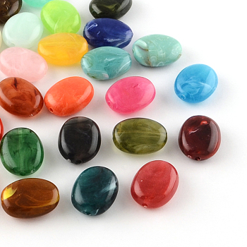 Oval Imitation Gemstone Acrylic Beads, Mixed Color, 19x15x7mm, Hole: 2mm