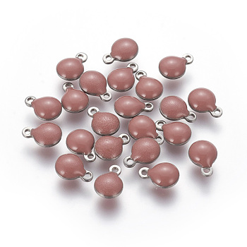 304 Stainless Steel Enamel Charms, Enamelled Sequins, Flat Round, Stainless Steel Color, Camel, 10.5x8x3~3.5mm, Hole: 1.2mm