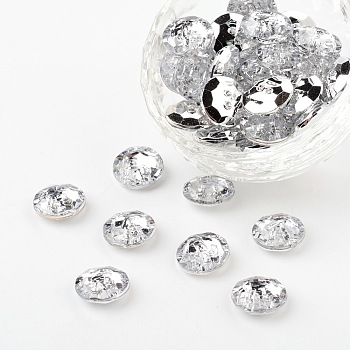 Acrylic Rhinestone Buttons, 2-Hole, Faceted, Flat Round, Crystal, 13x4.5mm, Hole: 1mm
