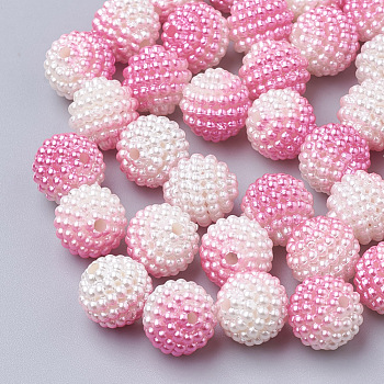 Imitation Pearl Acrylic Beads, Berry Beads, Combined Beads, Rainbow Gradient Mermaid Pearl Beads, Round, Hot Pink, 10mm, Hole: 1mm, about 200pcs/bag