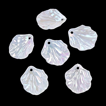 Electroplate ABS Plastic Pendants, Shell Shape Charm, White, 20x17x5mm, Hole: 1.6mm