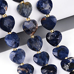 Natural Sodalite Beads Strands, Faceted Heart, with Seed Beads, 12.5~13.5x13.5~14.5x5.5~6.5mm, Hole: 0.8~1mm, about 26~28pcs/strand, 14.76~16.73 inch(37.5~42.5cm)(G-P592-B08-01)