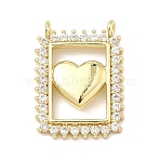 Valentine's Day Brass Micro Pave Cubic Zirconia Pendants, Golden, Rectangle Charms, Heart, 21x15x3mm, Hole: 1.2mm(KK-K417-19B-G)