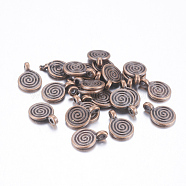 Tibetan Style Alloy Charms, Flat Round with Swirl, Red Copper, Cadmium Free & Nickel Free & Lead Free, 11.8x8x1.5mm, Hole: 1mm(X-RLF0339Y-NF)