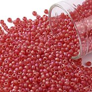 TOHO Round Seed Beads, Japanese Seed Beads, (165F) Matte Transparent AB Ruby, 11/0, 2.2mm, Hole: 0.8mm, about 1110pcs/bottle, 10g/bottle(SEED-JPTR11-0165F)