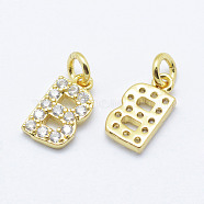 Brass Micro Pave Grade AAA Cubic Zirconia Charms, Letter B, Cadmium Free & Nickel Free & Lead Free, Real 18K Gold Plated, 9x5x1.5mm, Hole: 2mm(X-ZIRC-P067-11G-B-NR)