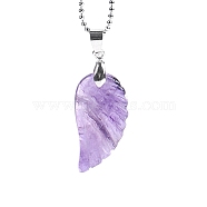 Natural Amethyst Angel Wing Pendant Necklace, 17.72 inch(45cm)(PW-WG24892-16)