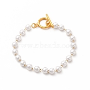 Plastic Imitation Pearl Beaded Bracelets, Ion Plating(IP) 304 Stainless Steel Jewelry for Women, Golden, 6-1/2 inch(16.6cm)(BJEW-P292-04G)