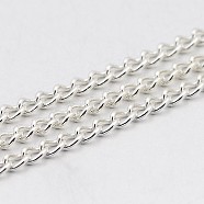 Iron Twisted Chains, Unwelded, Lead Free, with Spool, Silver Color Plated, 3x2.2x0.6mm, about 328.08 Feet(100m)/roll(CH-S572-S-LF)